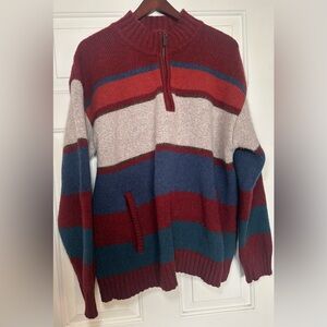 LL BEAN 100% Lambswool Classic Ragg Pullover Quarter Zip Sweater Striped Mens XL
